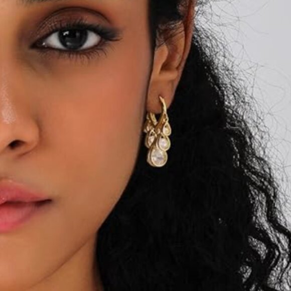 Dainty Beaded Statement Gold Earrings - Picture 3 of 5